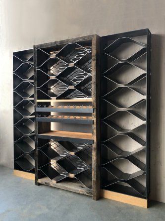 Wine cellar solid wood and metal