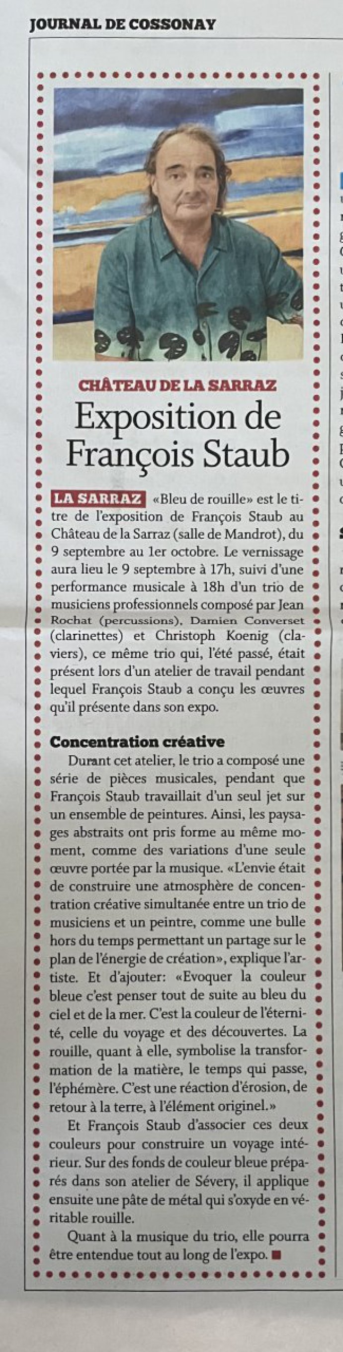 Article parut dans le journal de Cossonay 