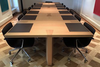 modular conference table in oak