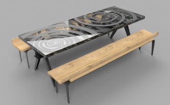 Project fusion 360 table, metal resin and wooden benches