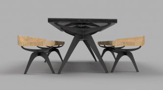 Project fusion 360 table, metal resin and wooden benches