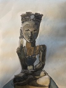 Watercolor of a Vietnamese wooden Buddha