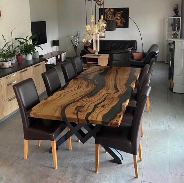  Natural Burn Wood Table Resin Black Epoxy Table Epoxy Dining  Table Coffee Table End Table Bar Counter Top Living Room Table Wall Art  Wooden Table Home Decor (Without Stand, 90 x