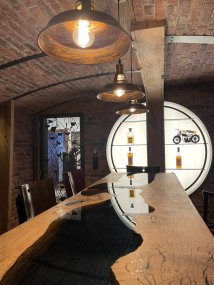 Illuminated display case and bar in epoxy resin and solid oak